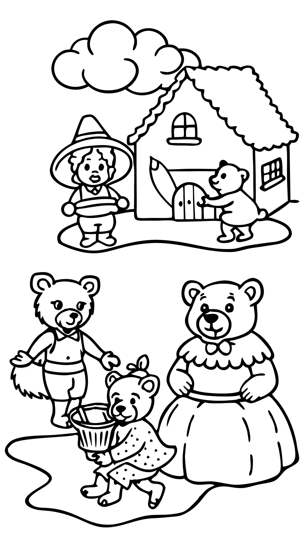 Páginas para colorear de tres osos para colorear